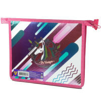 Папка д/тетрад. А5 1отд. на молнии сверху . Радужный единорог, фольгир.картон