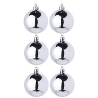 Набор елочных шаров 6 см, 6 шт., серебро, пластик