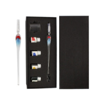 Ручка для каллиграфии стеклянная корп. ассорти, чернила 4цв., подставка, стакан