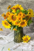 Картина по номерам на холсте 30*40см "Летние подсолнухи в вазе"