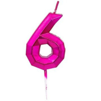 Свеча-цифра "6" Диамант Маджента, 4,5см.