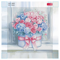 Мозаика алмазная по номерам на холсте 30*30см "Букет с розовым бантом" с подрамником