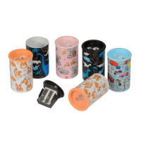 Точилка пласт. с контейнером  2 отв. HappySharp, 4 вида