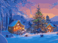 Живопись по номерам с акрилом 30*40см "Деревенская ёлка"