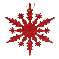 Подвесное украшение 15см "Снежинка" пластик, красный