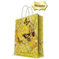 Пакет подар. бумажн. 18*23*10 см, Лимонные бабочки, с тиснением