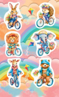 Наклейки детские 15*9см  "Звери на велосипеде"