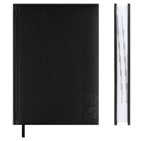 Ежедневник дат. 2026г А5 176л., кожзам, тв.пер. "Наппа. Черный" блинт.тисн., ляссе