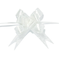 Бант подарочный затягивающийся   7см*18мм, принт: розочки БЕЛЫЙ, 10шт/уп