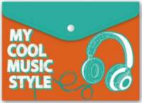 Конверт на кнопке  с рисунком А4 Наушники, 0,18мм, 330*235мм