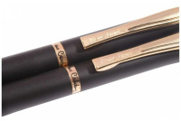 Набор: ручка шариковая+роллер Pier Cardin, корпус-латунь, черный, позолото