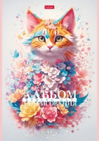 Альбом А4 48л скоба пласт.обл. "Spring cat"тисн., 100 г/м2*