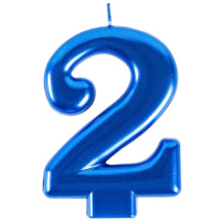 Свеча-цифра "2" Синяя, 8см