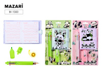 Блокнот А7 клеевой кор. "Панда" лин, на кнопке + 8-цв.мини-ручка, скотч, текст.маркер,скотч