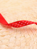 Лента упаковочная атласная 12мм*22м, Горошек, красная
