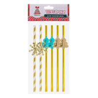 Трубочки для напитков "Новогодние" 19см 6шт 2 вида