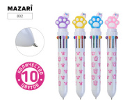 Ручка шар. многоцв. 10-ти цветная, "Лапки" цветной корпус, 0,7мм