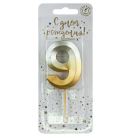 Свеча-цифра "9" Золото-серебро, 4см