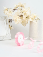 Лента упаковочная атласная 12мм*22м, Горошек, розовый