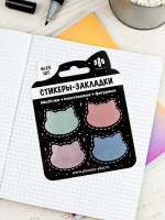 Закладки с липким краем (40*30мм)  4 цв, по 25л. "Кошачьи головы на черном" пластиковые