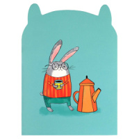 Блокнот 120*170мм  32л скоба "Зайка-кофеман" лин., фигурн.вырубка, мат.лам.