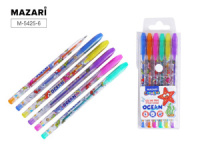 Набор гелевых ручек MAZARI  6 цв. OCEAN с блёстками аромат.чернила, цв.корпус, 0,9мм