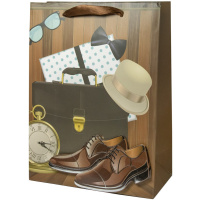 Пакет подар. бумажн. 31*12*40 см, 210 гр/м Мужской пакет, 4 дизайнав уп., объемный элемент