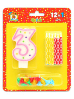 Свечи для торта "3 года" 12шт с узором и подставками