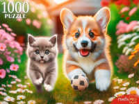 Пазлы 1000 элементов  685*480мм. "Корги и британский котенок"