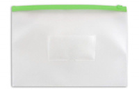Конверт на молнии А4 0,15мм, карман д/визитки, зелёная молния