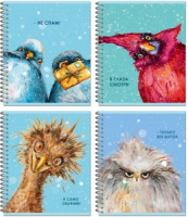 Тетрадь А5  96л кл. гребень Полином "Птицы" УФ-лак, 4 дизайна, БЕЗ ПОЛЕЙ