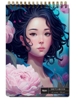 Скетчбук А4  64л., гребень, 120гр/м2 "MyArt. Аниме. Девушка с пионами" тв.обл.