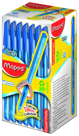 Ручка шар. MAPED GREEN ICE 0,6мм, треуг.полупрозр.корп.под карбон, синяя
