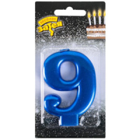 Свеча-цифра "9" Синяя, 8см