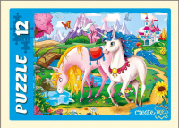 Пазлы   12 элементов  175*130мм. "Чудесные единороги" 4 дизайна