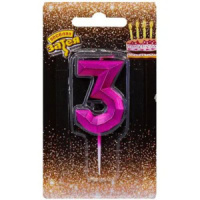 Свеча-цифра "3" Диамант Маджента, 4,5см.