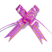 Бант подарочный затягивающийся   7см*18мм, принт: розочки СИРЕНЕВЫЙ, 10шт/уп