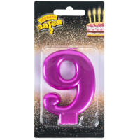 Свеча-цифра "9" Ярко-розовая 8см.