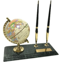 Набор настольный "Deluxe"  9*23см, с подст.д/ручки 2шт., глобус, мрамор, тём-зел. с золотом
