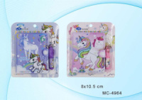 Блокнот  80*105мм клеевой кор. "Единорог" лин, на кнопке + ручка