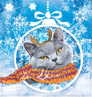 Витражная наклейка 16*15см Символ года "Котик в шарфике" двусторонняя