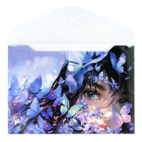 Конверт на кнопке  с рисунком А5 Девушка с бабочками, 24*17см