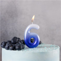 Свеча-цифра "6" Омбре голуб/синий, 6см.