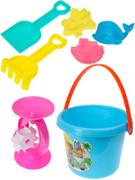 Набор игрушек. "У моря" ведерко,грабли,лопатка,мельница,4 формы