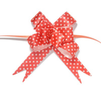 Бант подарочный затягивающийся   7см*18мм, принт: розочки КРАСНЫЙ, 10шт/уп