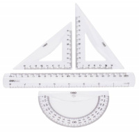 Набор геометрический малый прозр. (2треуг., 20см лин., трансп.)