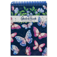 Скетчбук А5  80л., гребень,   80гр/м2 "Нежные бабочки" жестк.подложка