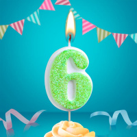 Свеча-цифра "6" сахарная, 4см