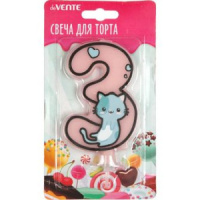 Свеча-цифра "3" Котик  9см