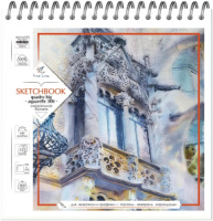 Скетчбук 190*190мм  12л., гребень, 300гр/м2, "Quadro big" 100% целлюлоза для акварели, жёст.подл.